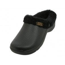 S2380L-BB - Wholesale Women's " EasyUSA " Close Toe with Fur Lining Rubber Nursing Clogs ( *Black Color )